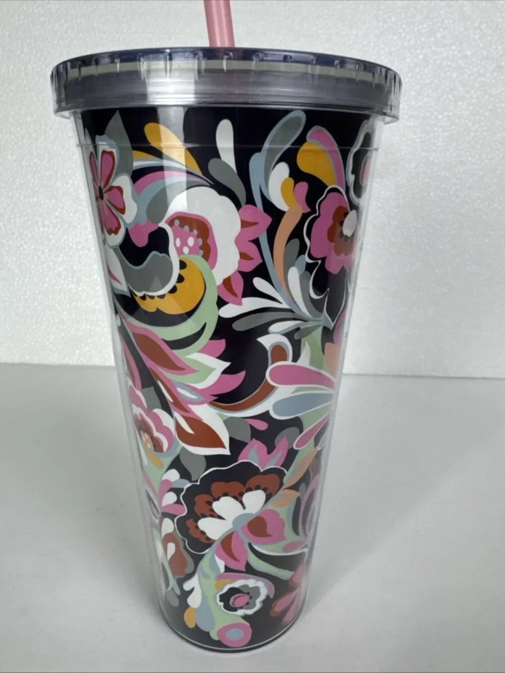 Vera Bradley Mod Paisley 24oz Travel Tumbler No Straw Acrylic Outlet Pink Black